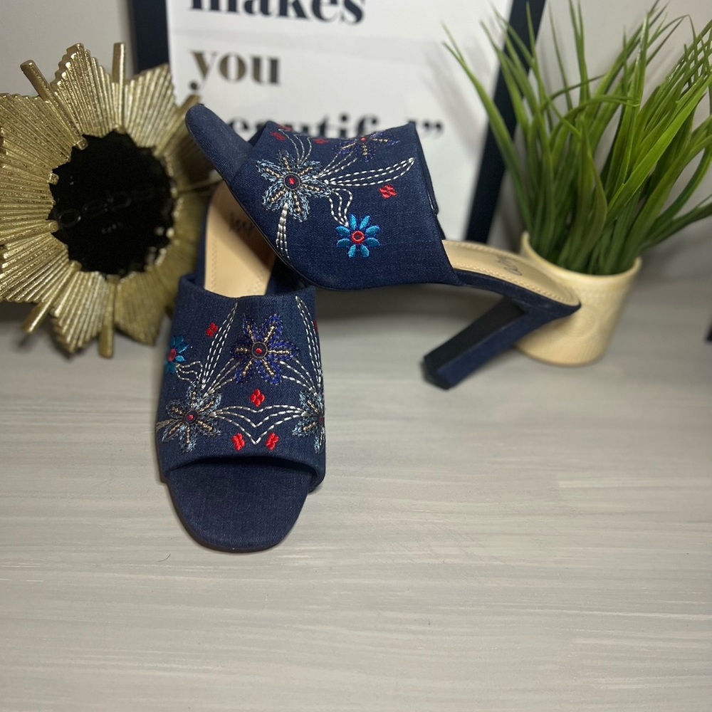 Flower Denim Heels